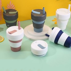 Folding silicone straw cup 350ml